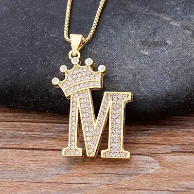 Luxury Zirconia Initial Crown Necklace