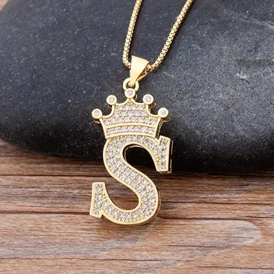 Luxury Zirconia Initial Crown Necklace