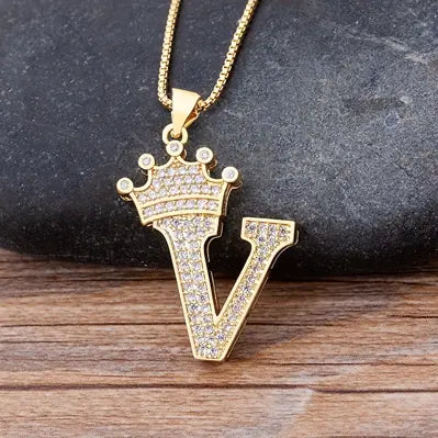 Luxury Zirconia Initial Crown Necklace