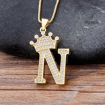 Luxury Zirconia Initial Crown Necklace