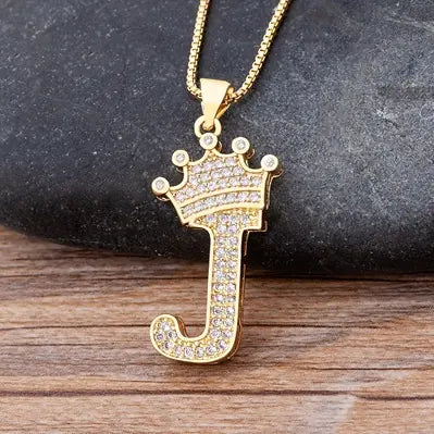 Luxury Zirconia Initial Crown Necklace