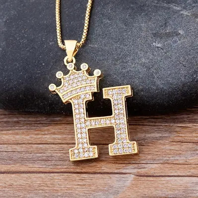 Luxury Zirconia Initial Crown Necklace