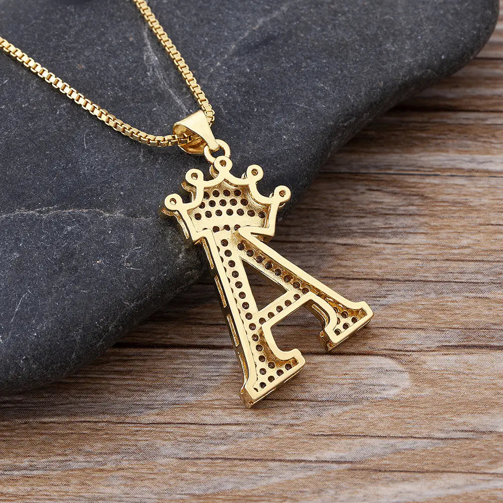 Luxury Zirconia Initial Crown Necklace