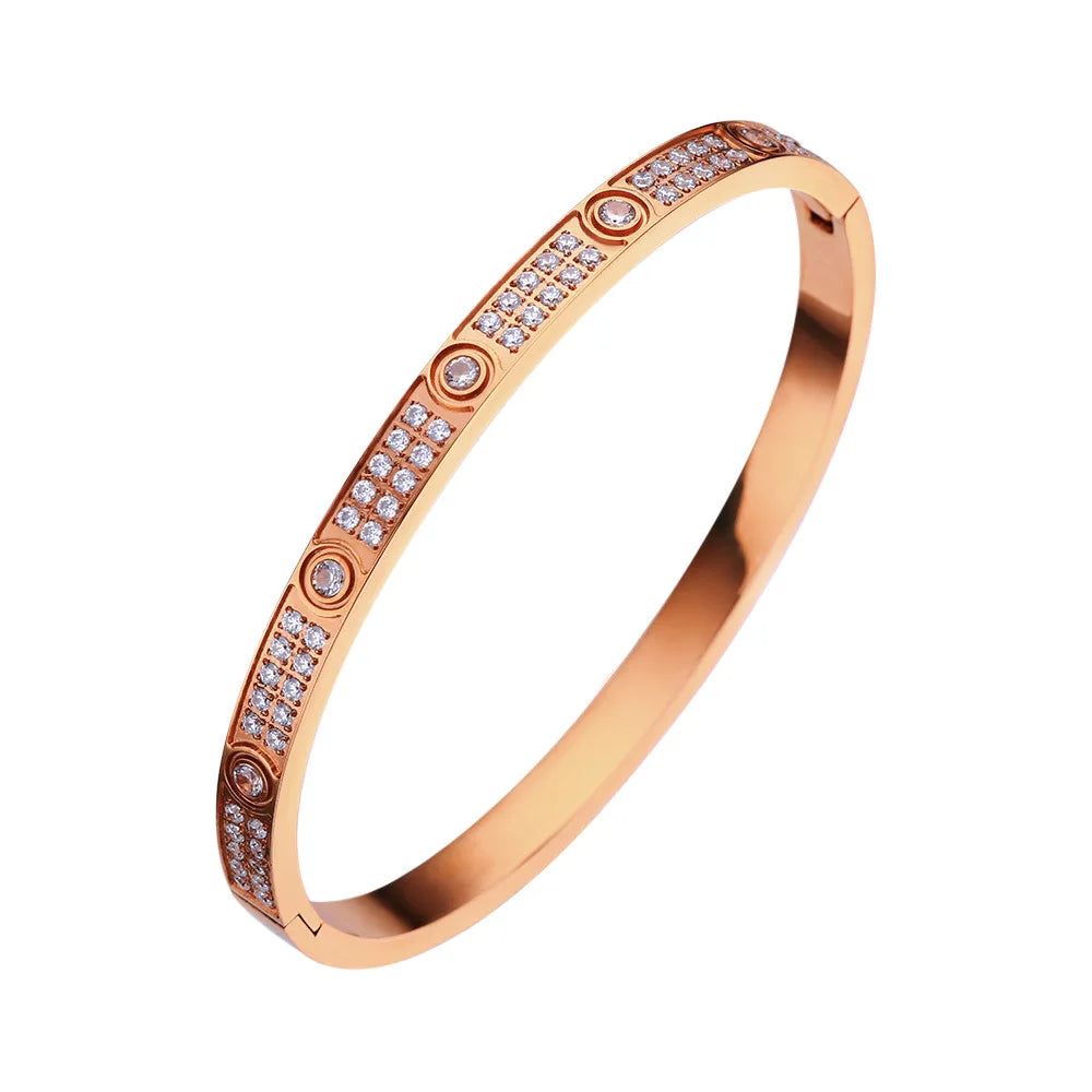 Zircon-Detail Cross Nail Nut Bangle