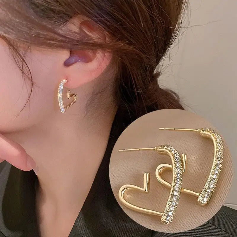 925 Silver Crystal Heart Drop Earrings