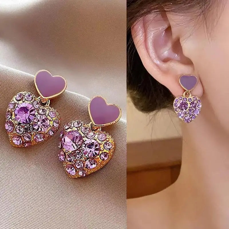 925 Silver Crystal Heart Drop Earrings