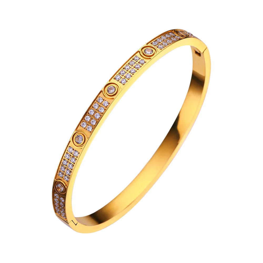 Zircon-Detail Cross Nail Nut Bangle
