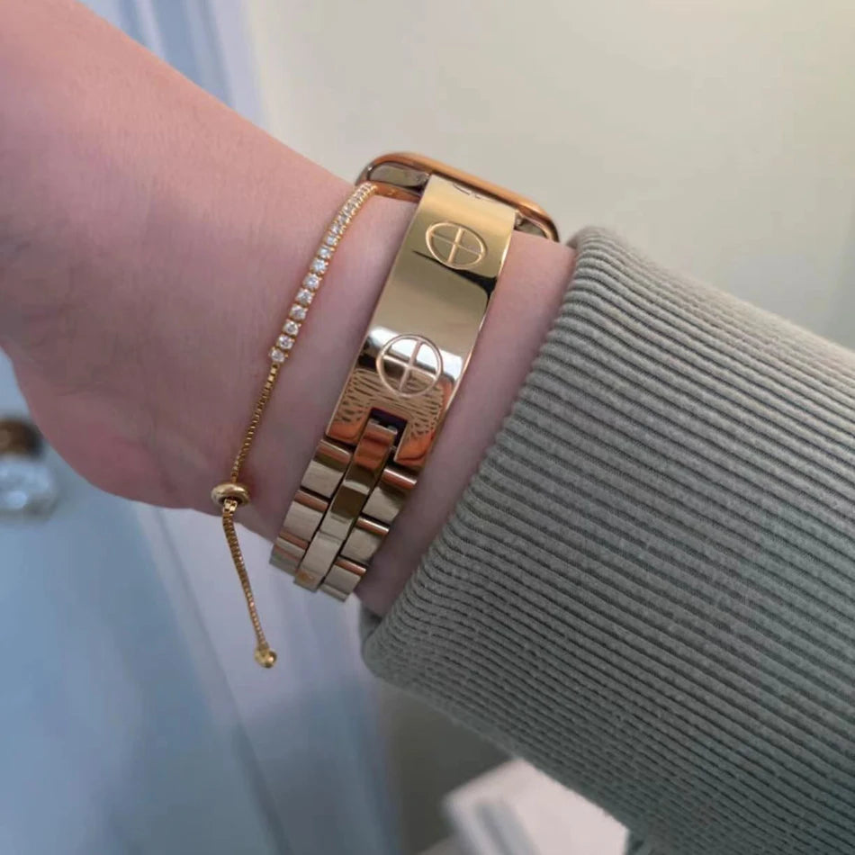 Nail Cut Zircon Metal Watch Strap