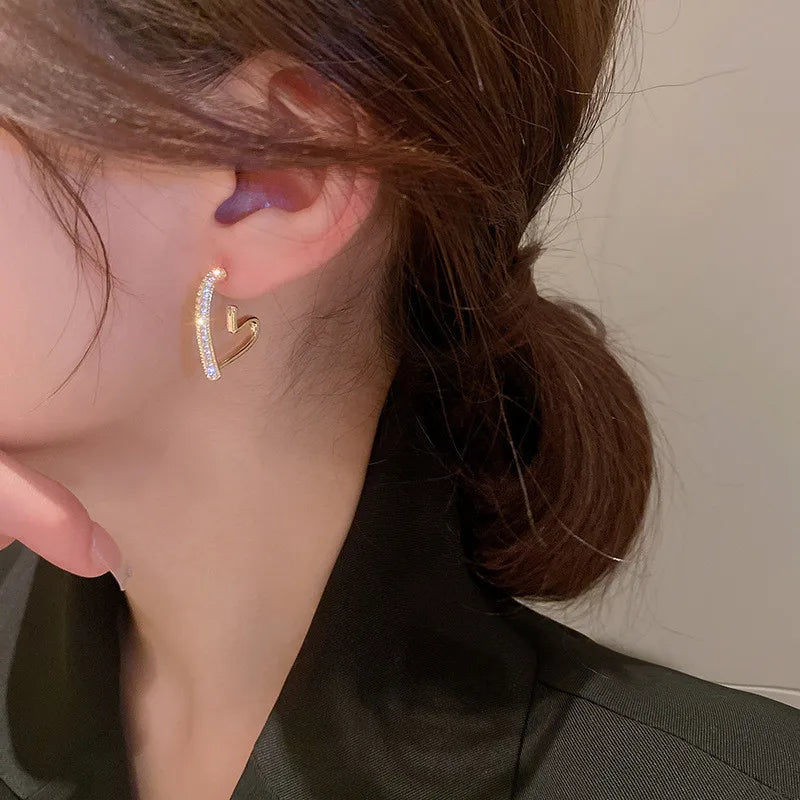 925 Silver Crystal Heart Drop Earrings