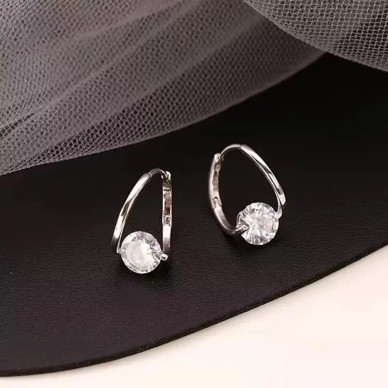 925 Silver Crystal Heart Drop Earrings
