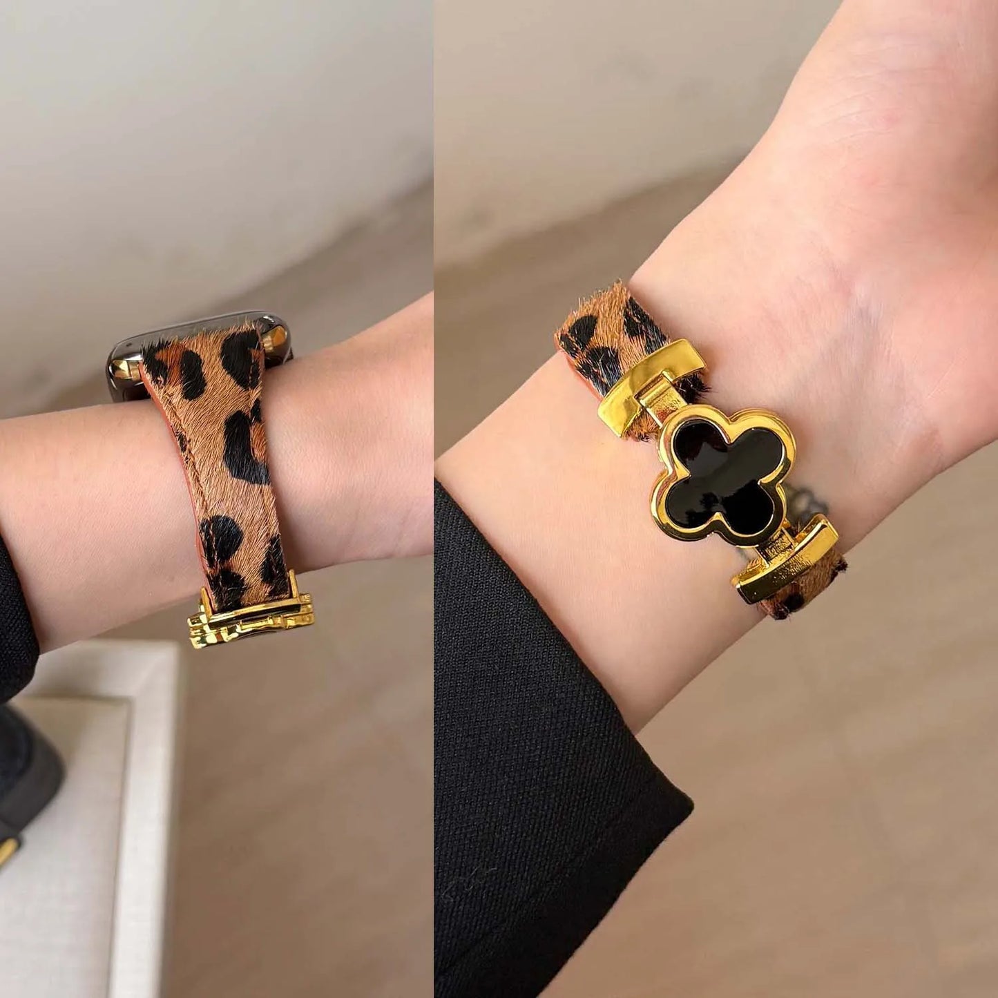 Leopard Leather Magnetic Apple Watch Strap