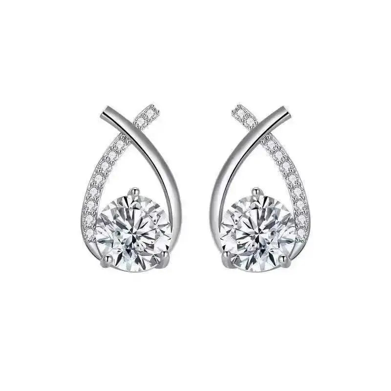 925 Silver Crystal Heart Drop Earrings