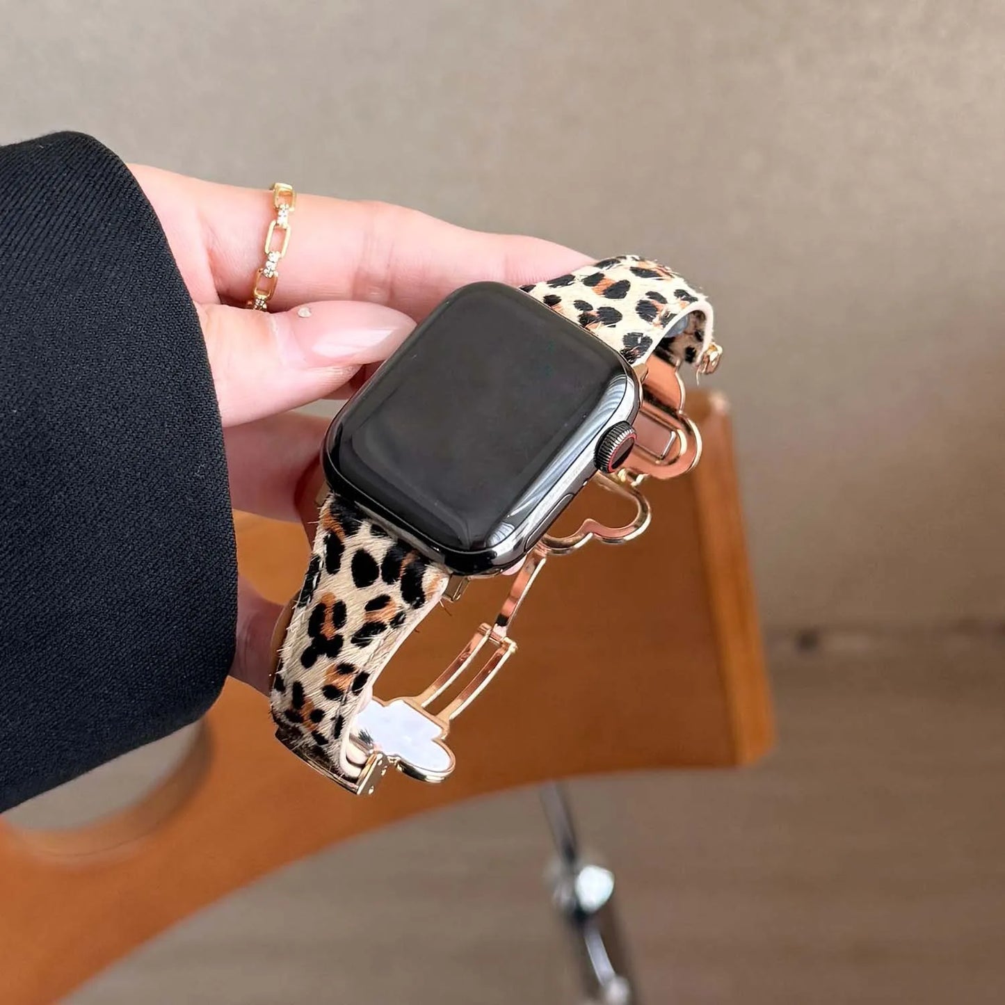 Leopard Leather Magnetic Apple Watch Strap