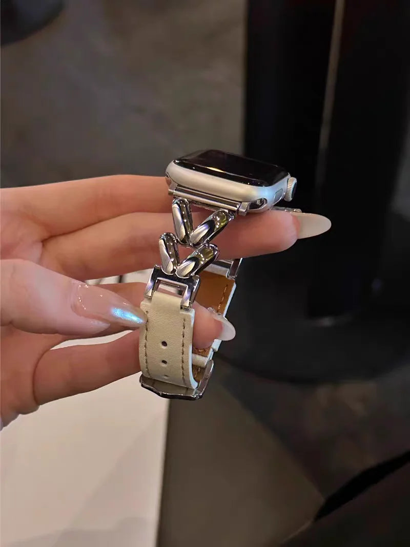 Sleek Metal & Leather Apple Watch Band