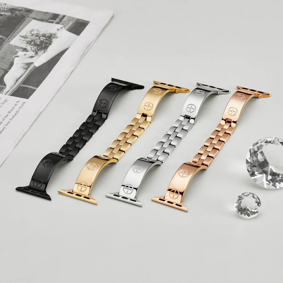 Nail Cut Zircon Metal Watch Strap