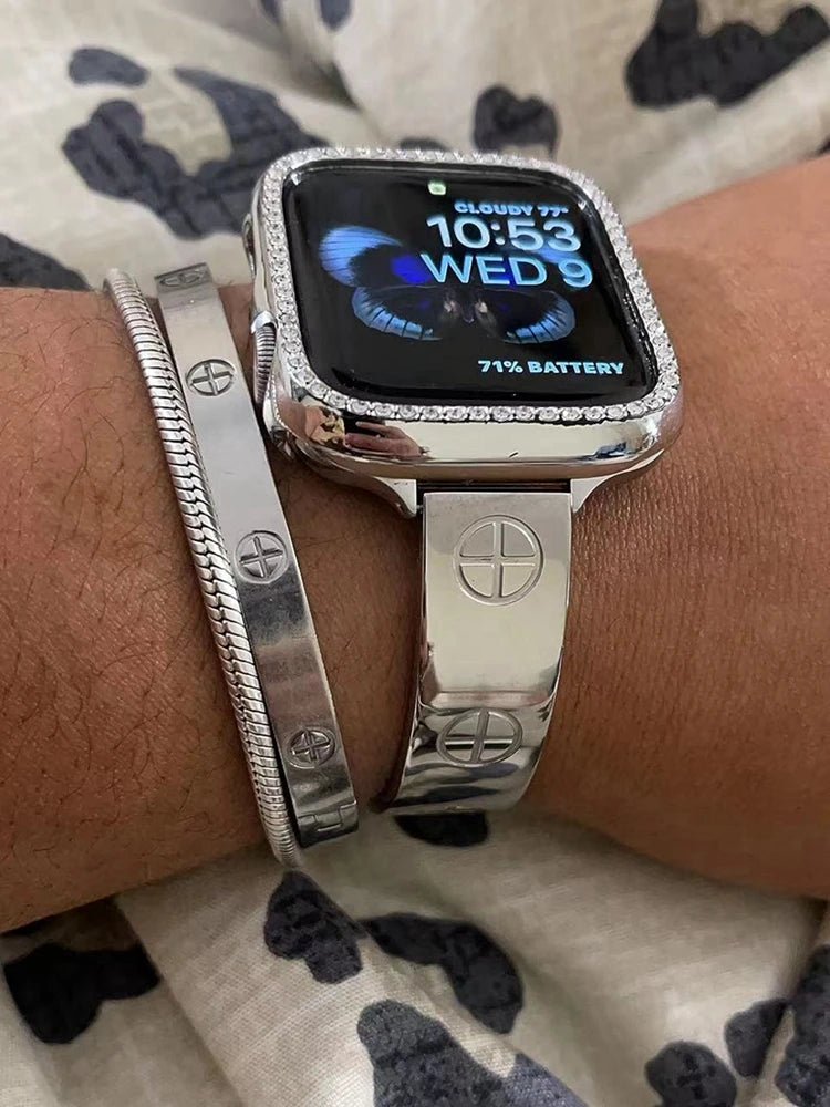 Nail Cut Zircon Metal Watch Strap