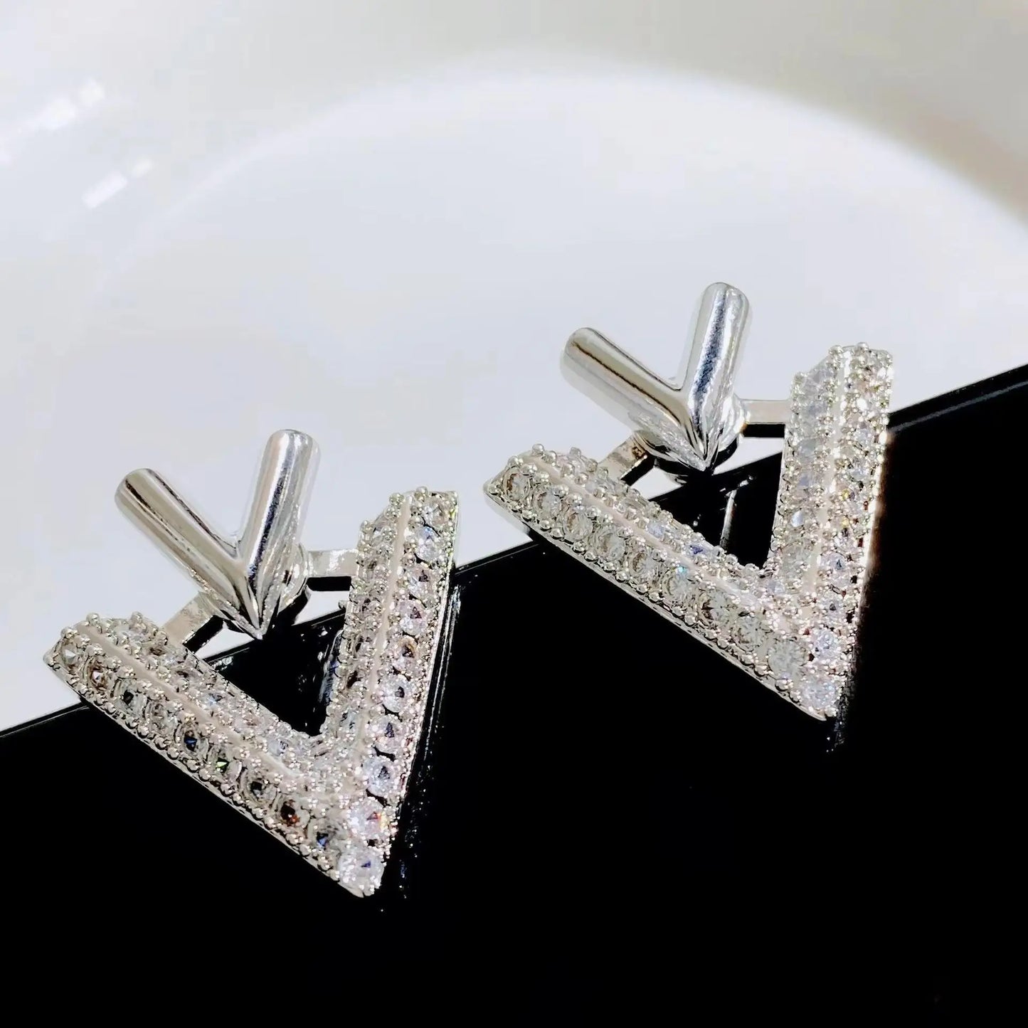 925 Silver Crystal Heart Drop Earrings