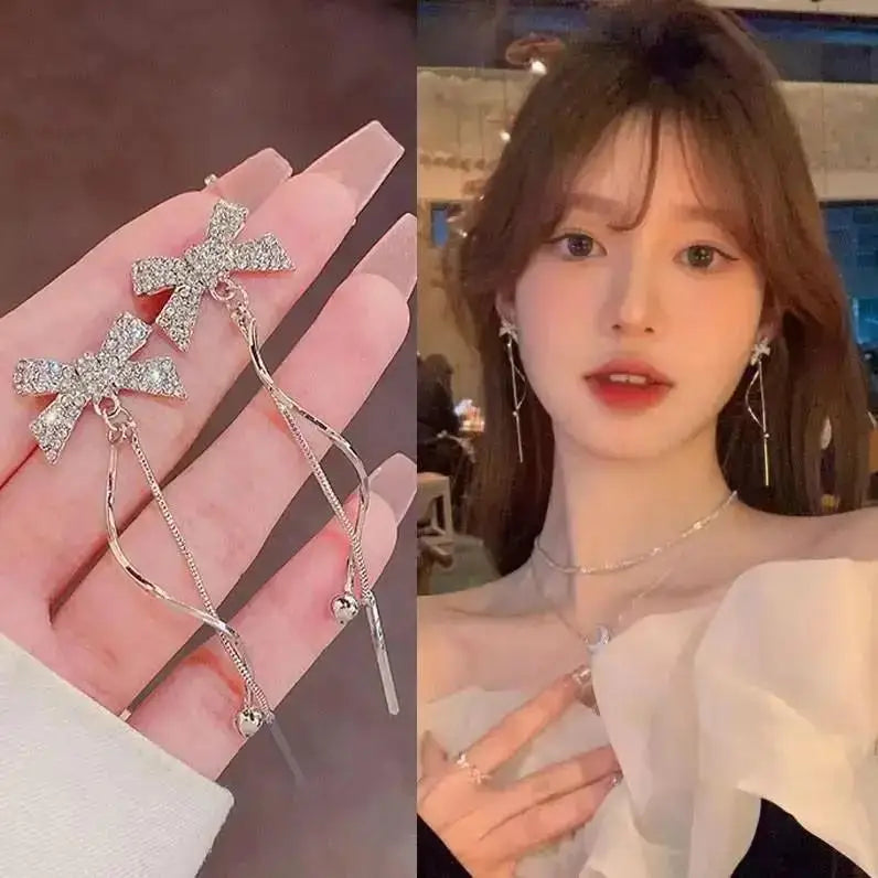 925 Silver Crystal Heart Drop Earrings