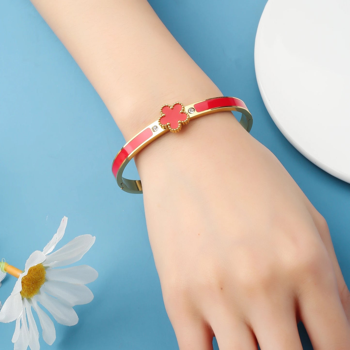 Five-Leaf Flower Cuff Bracelet