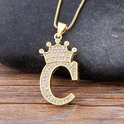 Luxury Zirconia Initial Crown Necklace
