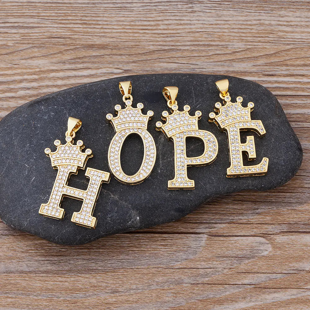 Luxury Zirconia Initial Crown Necklace