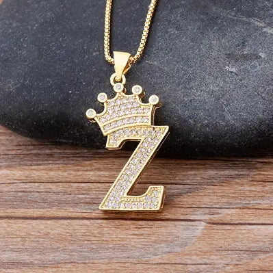 Luxury Zirconia Initial Crown Necklace
