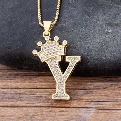 Luxury Zirconia Initial Crown Necklace